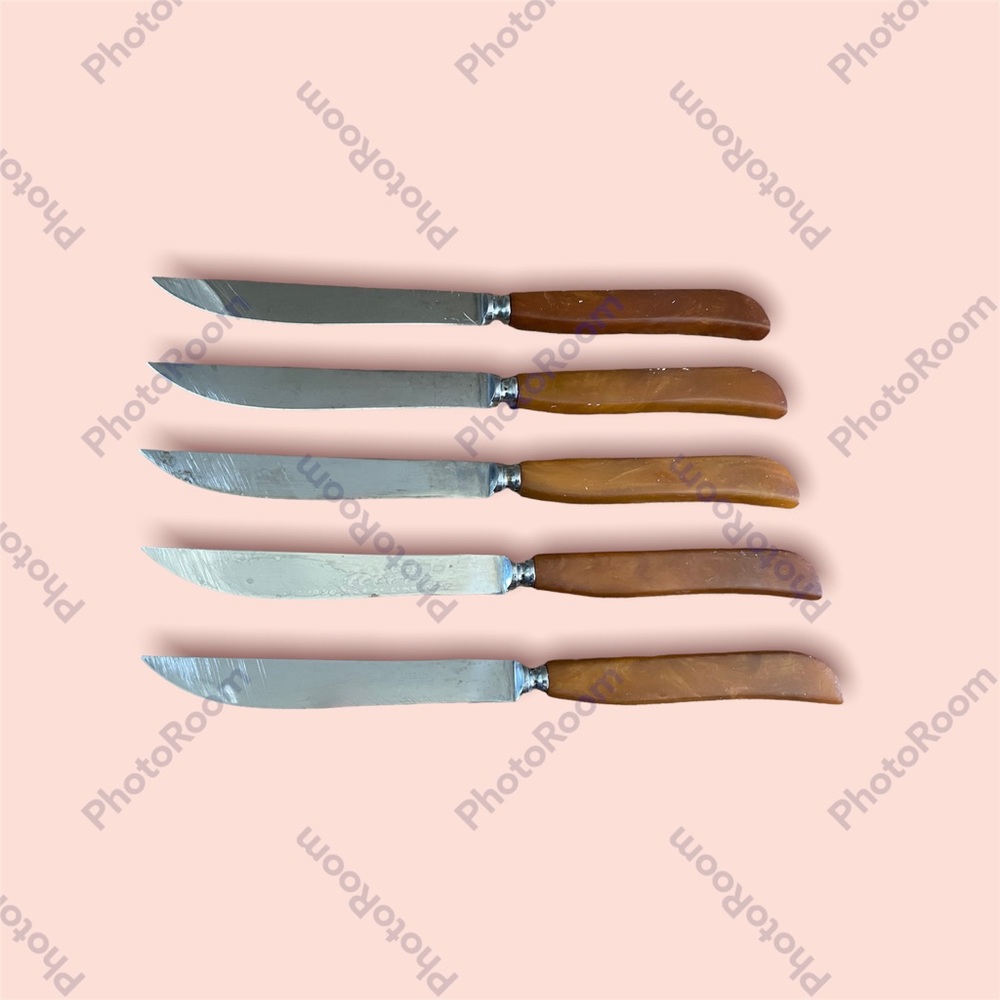 Robeson Steak Knives Set 5 Catalin Bakelite Handles Stainless Blades Germany